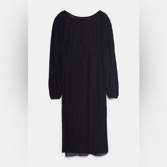 ZARA Black Pleated Midi Dress. - S - Picture 2 of 7